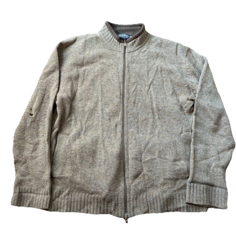 Woolrich Wool Full Zip Sweater Men's XL Dark Barley‎ FLAW